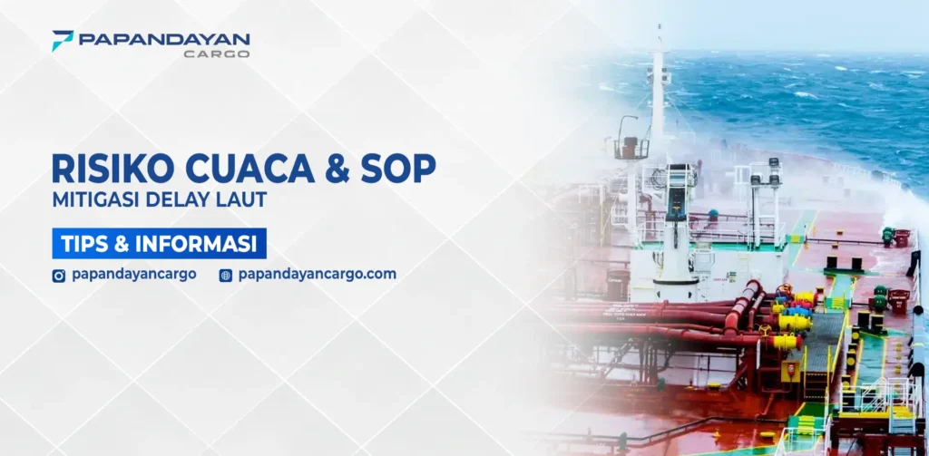 Kapal kargo menghadapi ombak tinggi di tengah laut sebagai ilustrasi risiko cuaca dan SOP mitigasi delay laut dalam pengiriman antar pulau.