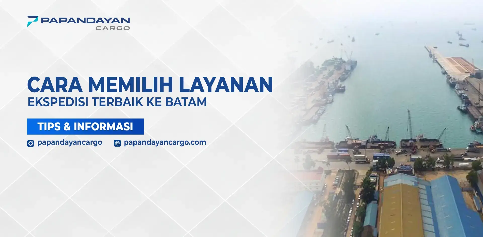 Panduan memilih layanan ekspedisi Surabaya Batam dengan visual pelabuhan dan informasi tips pengiriman.