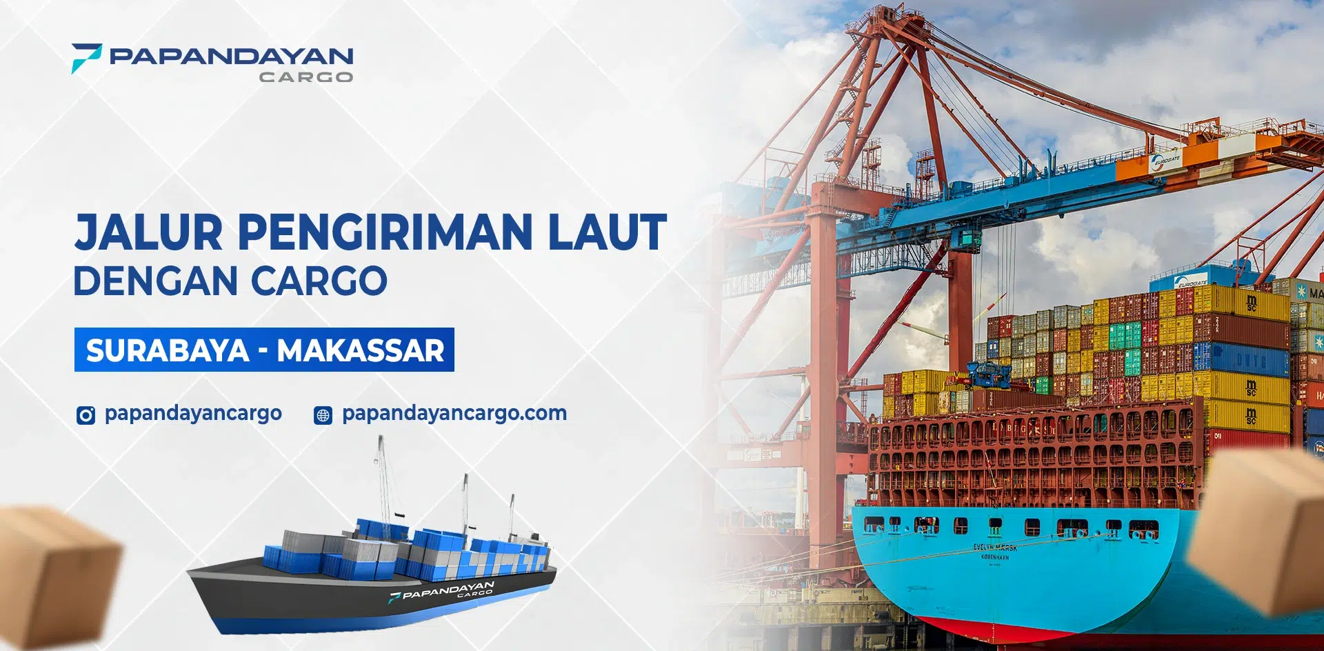 Pengiriman laut Surabaya Makassar dengan layanan cargo Papandayan Cargo menggunakan jalur kapal.