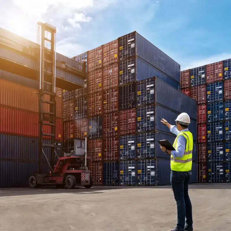 Petugas memeriksa kontainer di area logistik sebagai bagian dari solusi barang salah label.