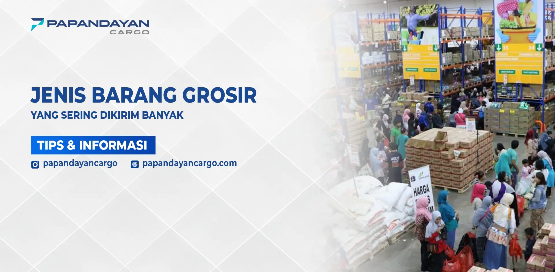 Aktivitas pengiriman barang grosir dalam jumlah besar di gudang distribusi.