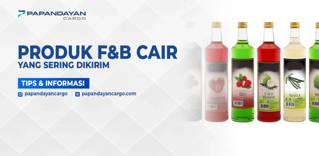 Produk F&B cair dalam botol kaca dan plastik yang dikemas rapi untuk pengiriman antar kota.