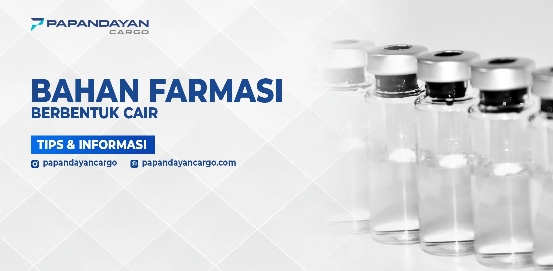 Botol vial berisi bahan farmasi cair dengan tutup karet dan segel aluminium untuk pengiriman aman.