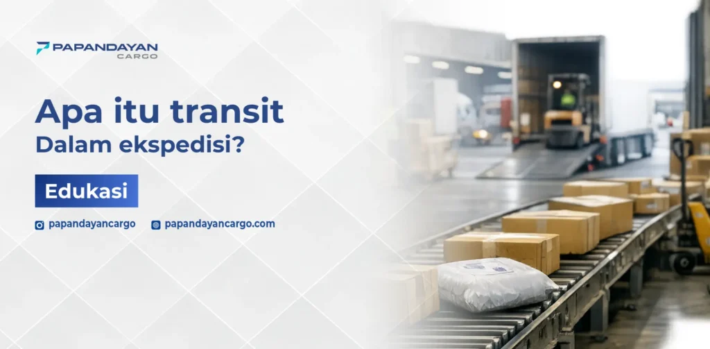 Ilustrasi apa itu transit dalam ekspedisi saat barang berpindah sementara di gudang sebelum melanjutkan pengiriman.