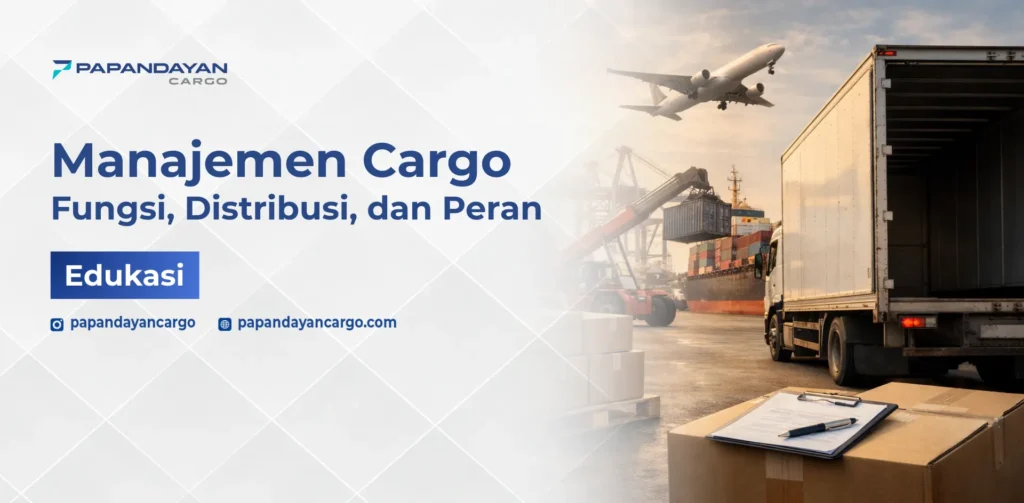Ilustrasi proses manajemen cargo dalam pengaturan distribusi, pengiriman, dan pencatatan logistik secara terstruktur.
