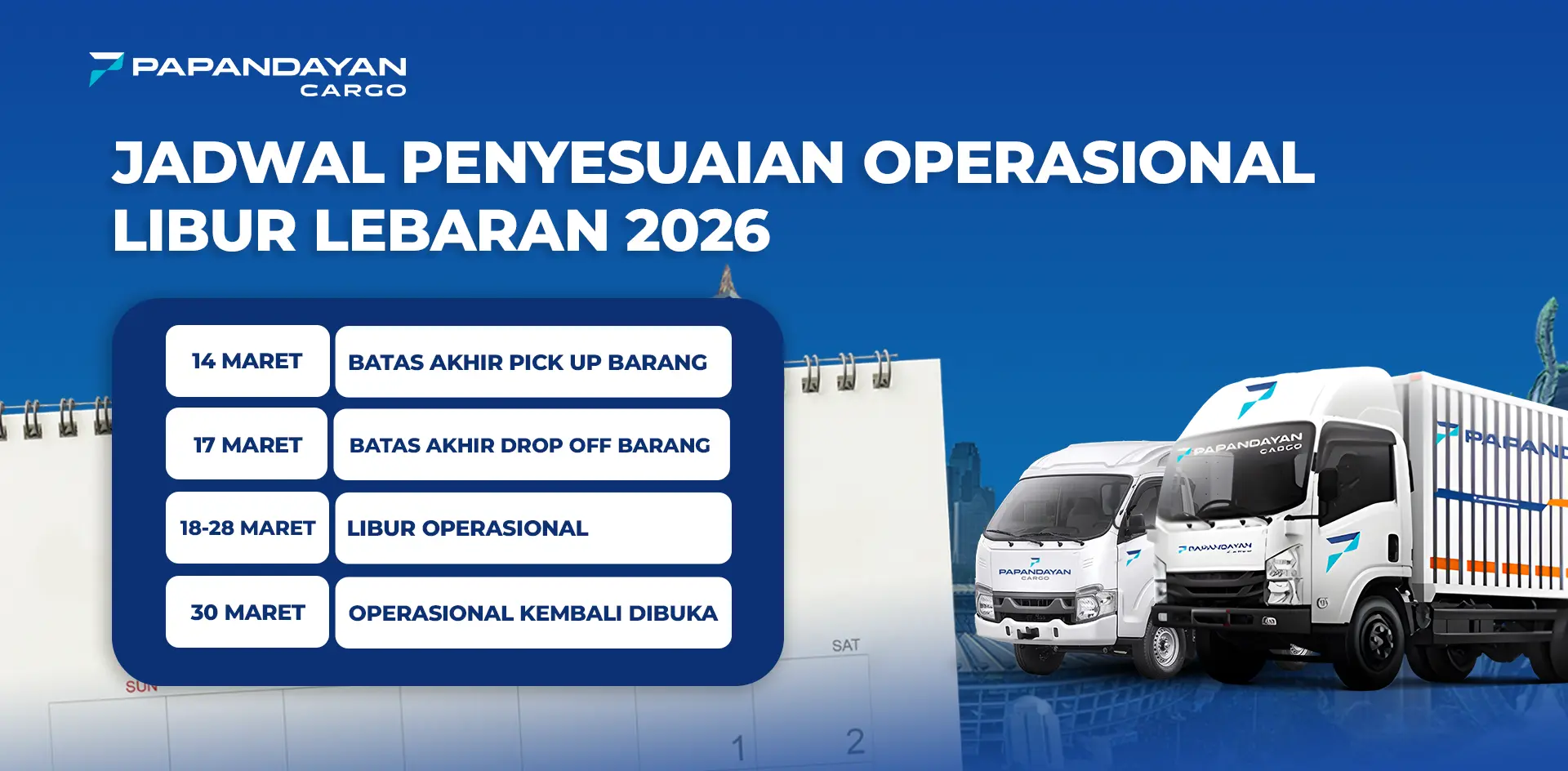 Jadwal penyesuaian operasional Papandayan Cargo selama libur Lebaran 2026
