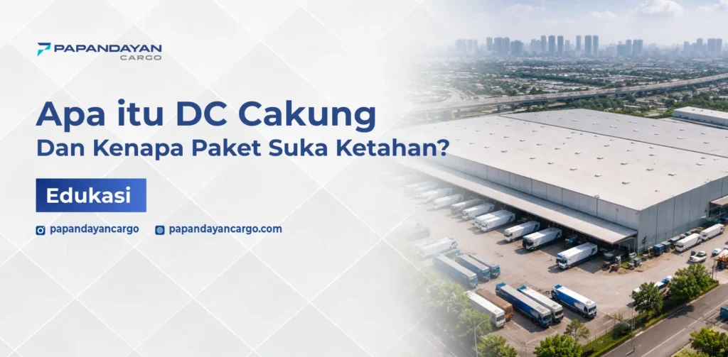 DC Cakung sebagai pusat distribusi logistik dengan area gudang besar dan aktivitas truk pengiriman di kawasan industri Jakarta Timur.