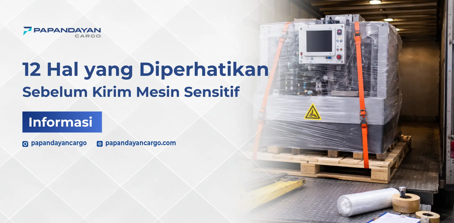 Kirim mesin sensitif dengan pallet kayu dan pengikat kuat untuk keamanan selama pengiriman kargo.