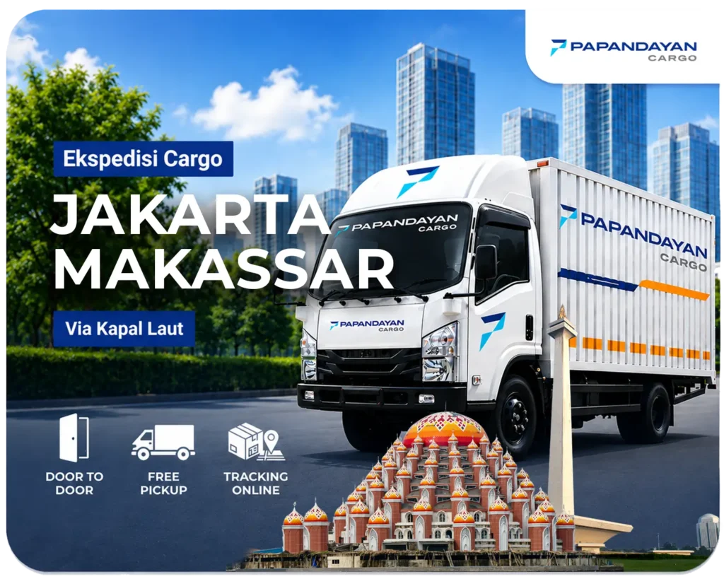 Layanan Ekspedisi Jakarta Makassar via laut dengan layanan free pick up dan door-to-door terjadwal untuk distribusi bisnis.