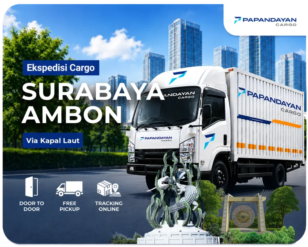 Ekspedisi Surabaya Ambon Rp 7.000/kg (min. 100 kg), pengiriman cargo ke wilayah Maluku untuk distribusi barang usaha dan suplai antar pulau dengan rute reguler dan handling aman