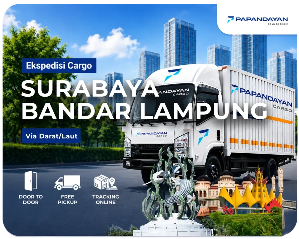 Surabaya Bandar Lampung via darat dan laut untuk mendukung suplai toko, distribusi produk, serta pengiriman kebutuhan usaha lintas wilayah.