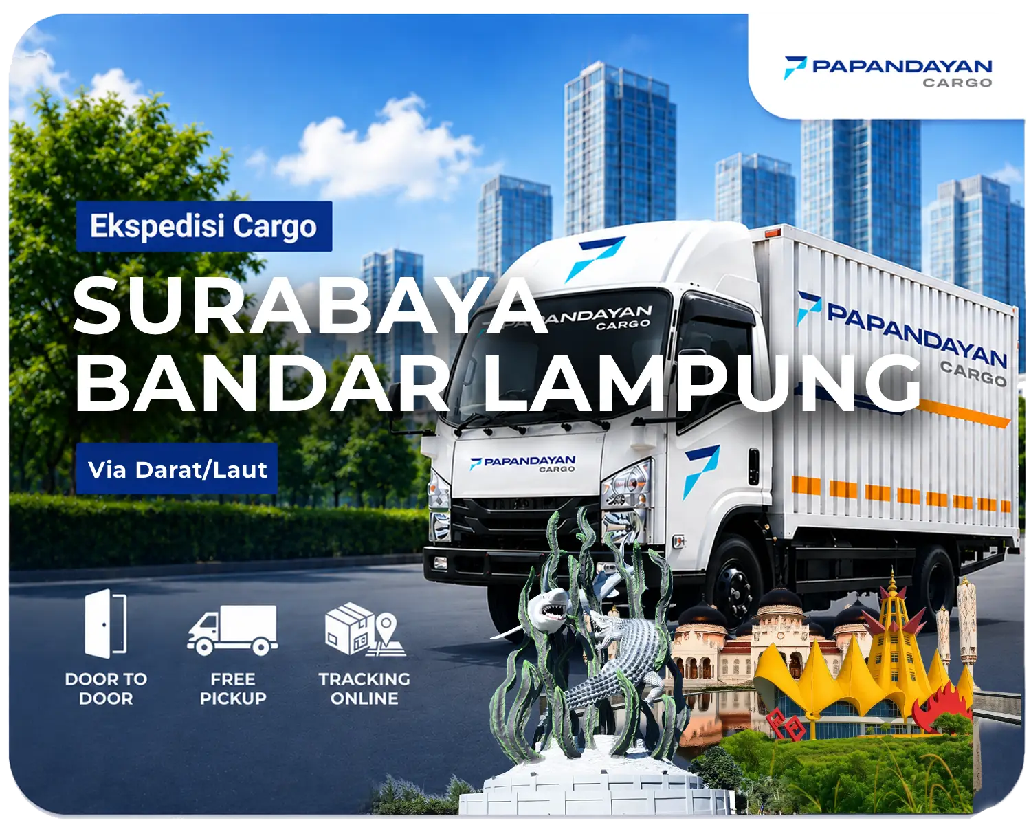 Surabaya Bandar Lampung via darat dan laut untuk mendukung suplai toko, distribusi produk, serta pengiriman kebutuhan usaha lintas wilayah.