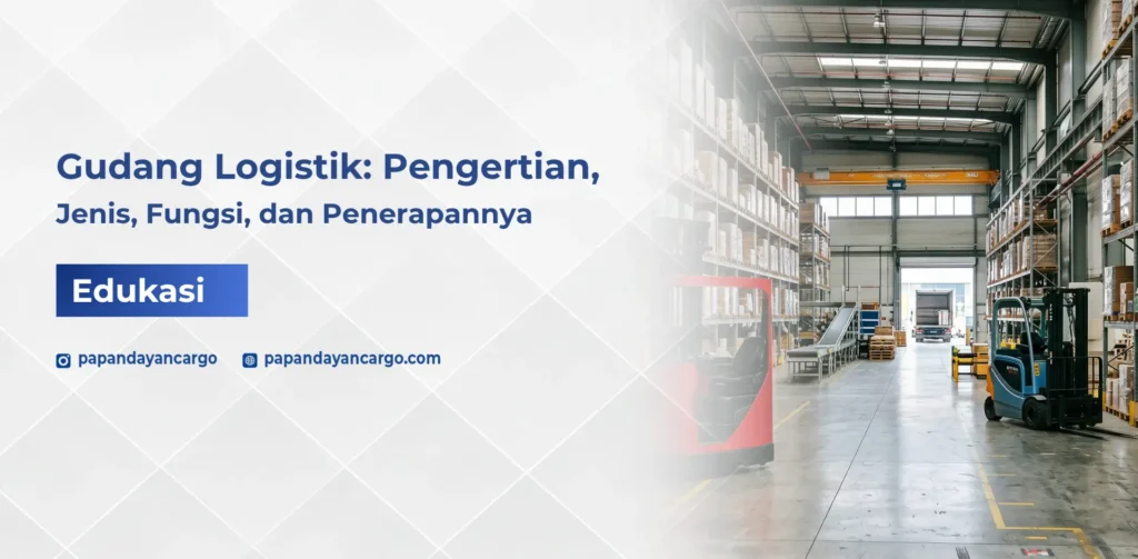 Gudang logistik modern dengan rak penyimpanan barang dan aktivitas distribusi untuk kebutuhan supply chain dan pengiriman cargo bisnis