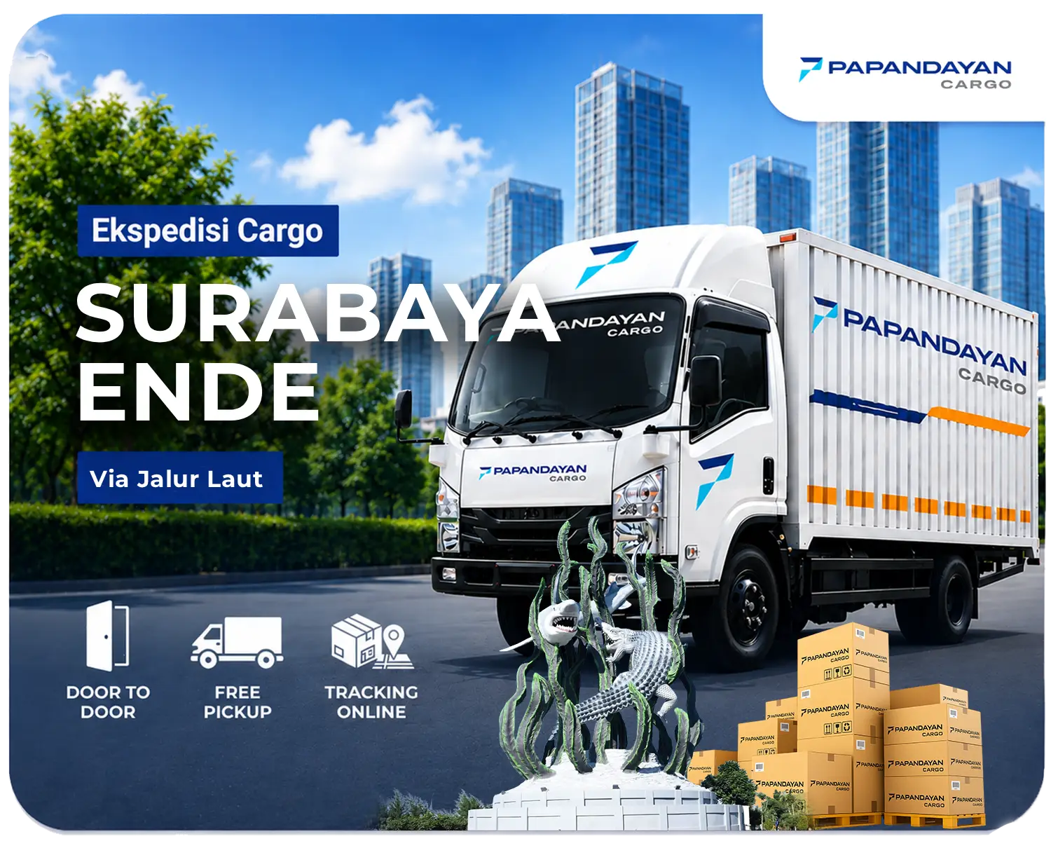 Ekspedisi Surabaya Ende via laut untuk mengangkut barang cargo, kiriman banyak koli, dan kebutuhan distribusi antarpulau dalam jumlah besar secara terjadwal.