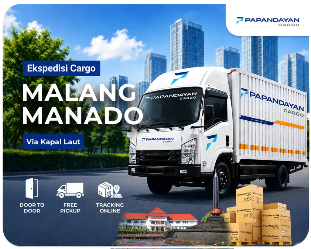 Ekspedisi Malang Manado via laut mengangkut barang cargo, kiriman banyak koli, dan kebutuhan distribusi antarpulau dengan penataan muatan terkoordinasi.