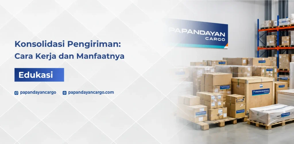 Konsolidasi pengiriman dengan barang cargo yang disusun di gudang untuk memudahkan penggabungan muatan sesuai rute tujuan
