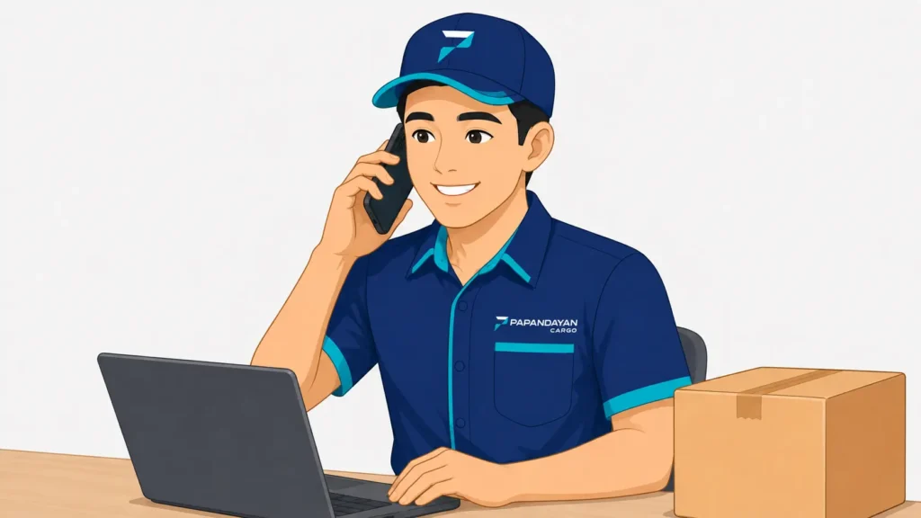 Konsultasi customer service Papandayan Cargo melalui telepon untuk membantu pengecekan kebutuhan pengiriman barang