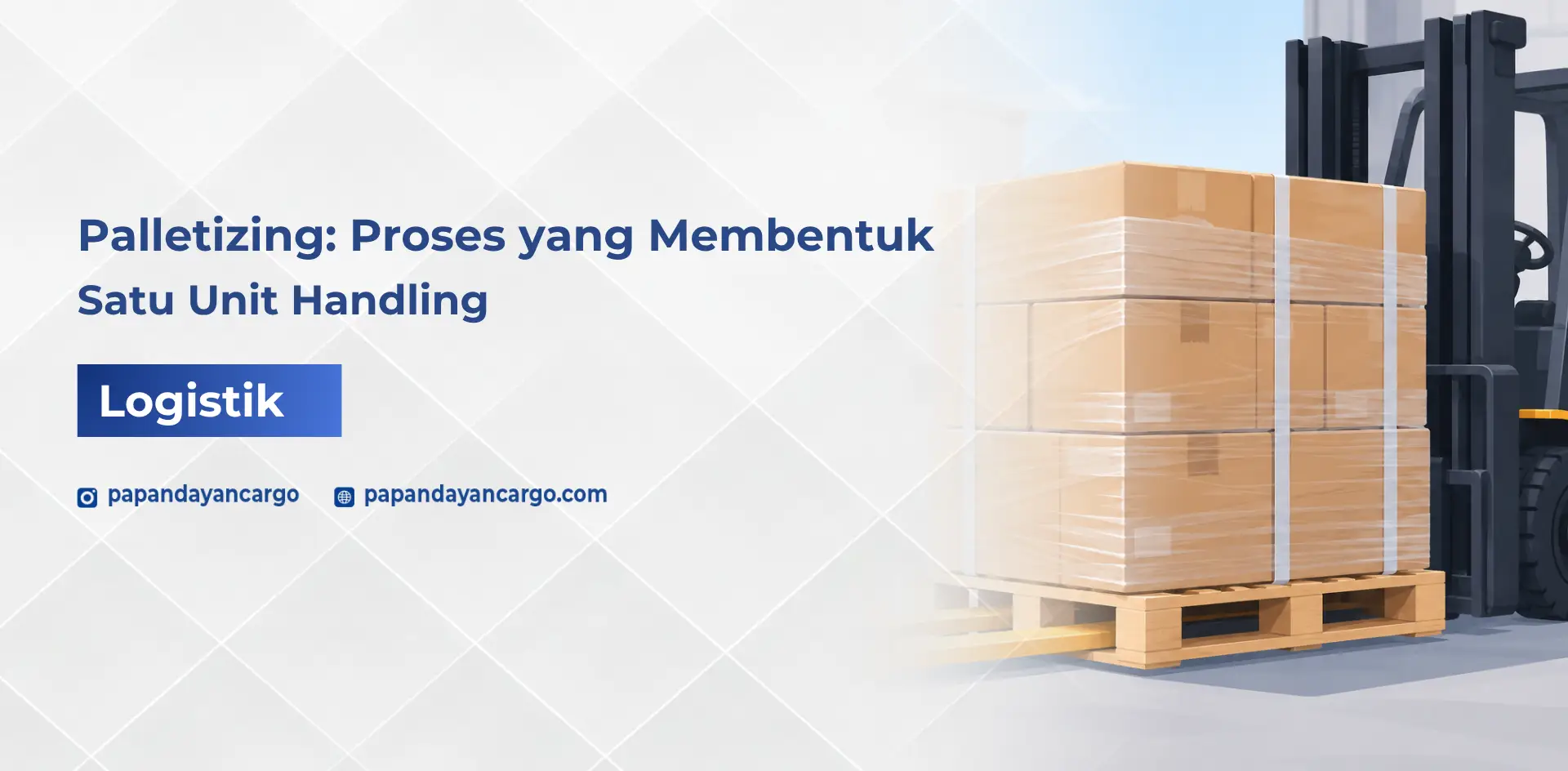 Palletizing adalah proses menyusun dan mengikat barang di atas palet agar membentuk satu unit handling yang lebih mudah dipindahkan dalam proses logistik.