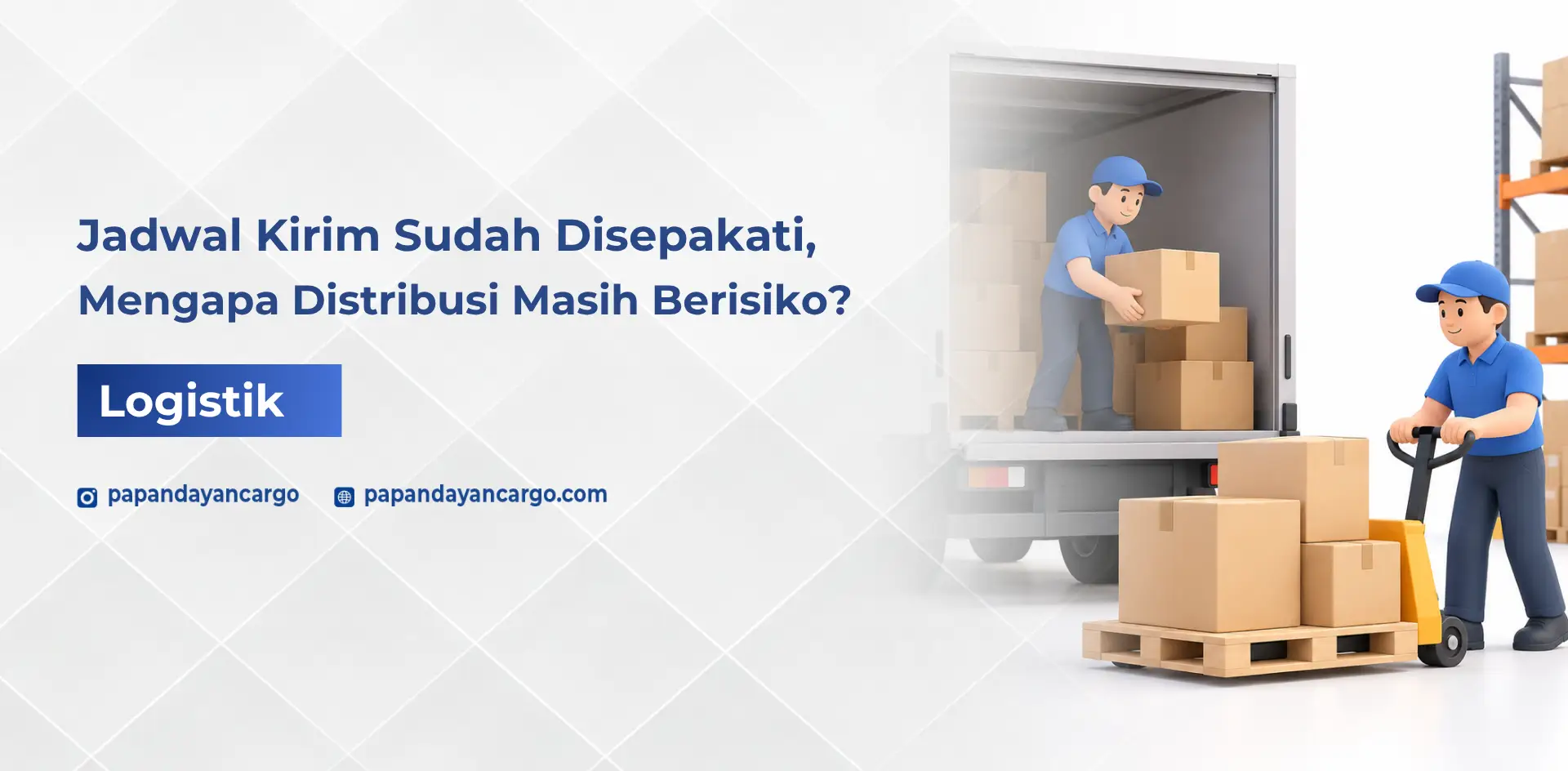Jadwal pengiriman barang dengan proses pemuatan paket ke truk cargo di gudang sebelum keberangkatan.